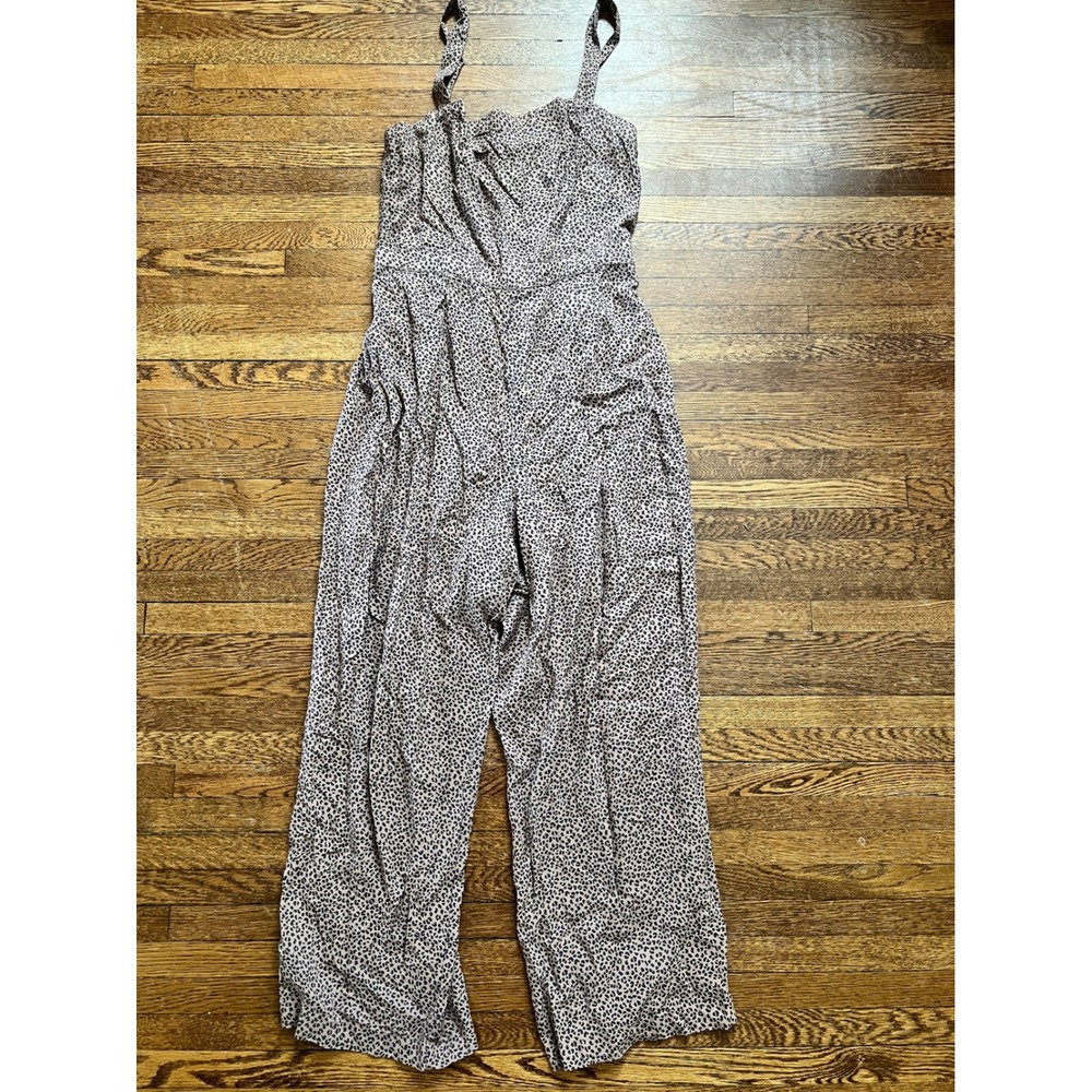 Abercrombie & Fitch Leopard Print Wide Leg Jumpsuit Brown Black Smocked Medium